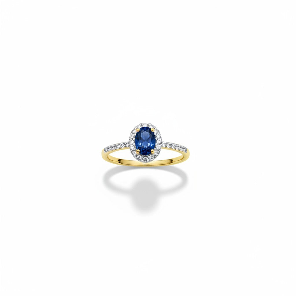 Zafiro Oval con Diamantes Naturales
