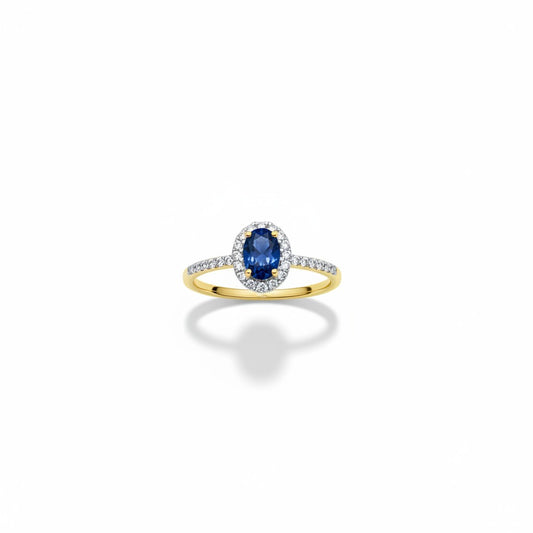Zafiro Oval con Diamantes Naturales